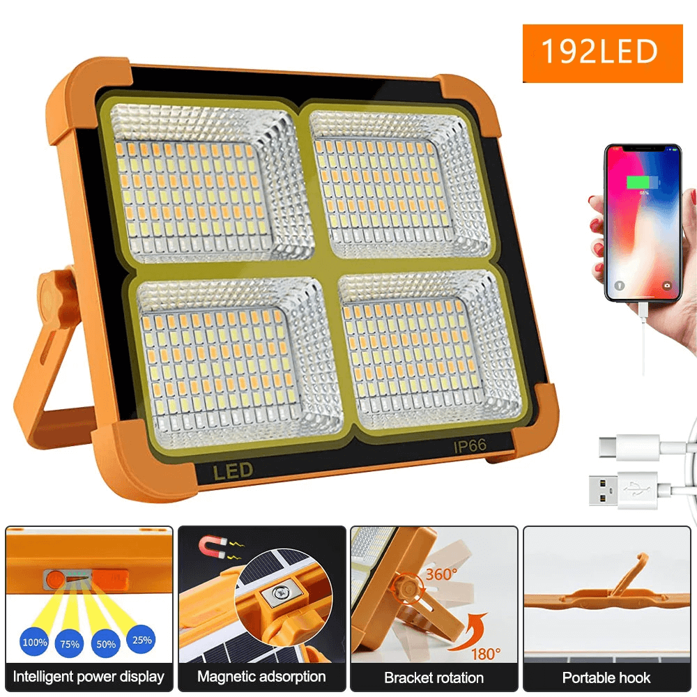 Solar LED Flood Light 400W (USB + Solar + Power Bank)🔋 Water Proof Indoor & Outdoor Power