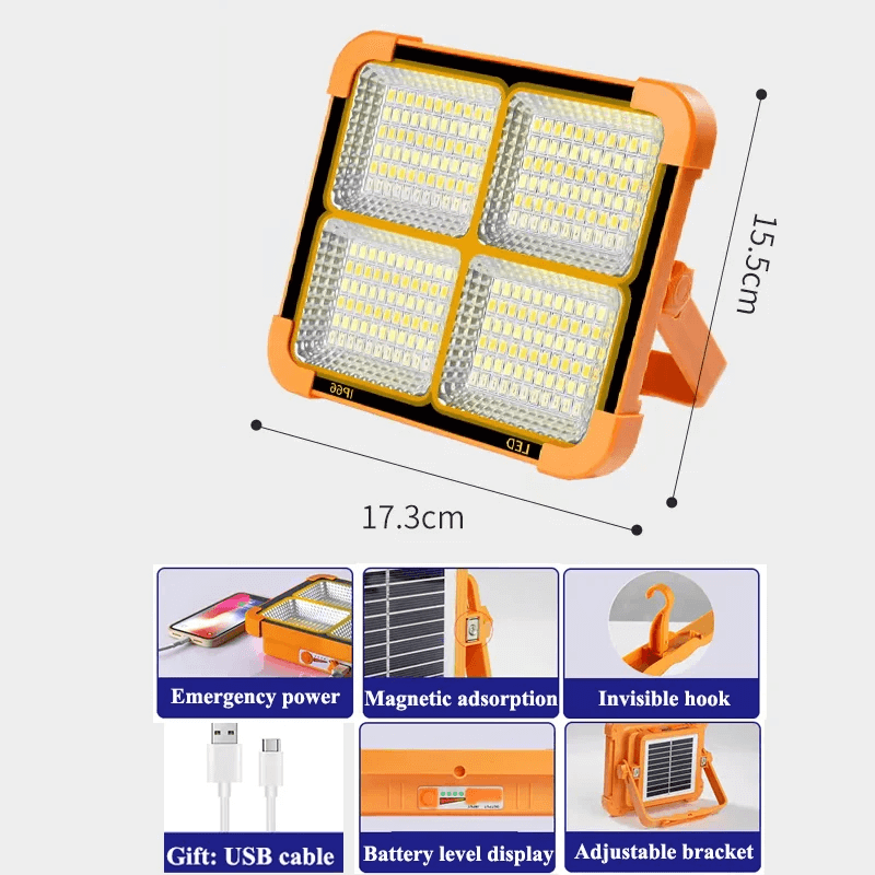 Solar LED Flood Light 400W (USB + Solar + Power Bank)🔋 Water Proof Indoor & Outdoor Power